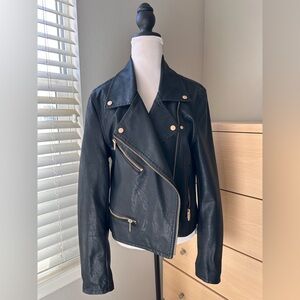 Blank NYC Dark Leather Jacket with Zipper Accents